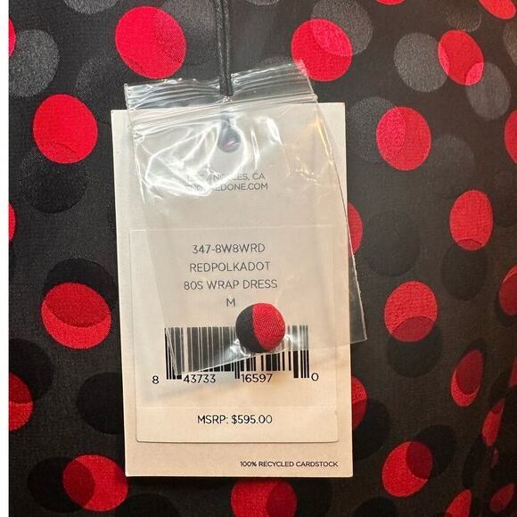 RE/DONE Sz M 80s Wrap Jacquard 100% Silk Polka Dot Mini Dress NWT‎ long sleeve - Picture 7 of 13